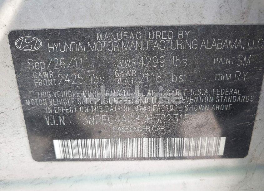 Photo 9 of 2012 Hyundai Sonata LIMITED (VIN 5NPEC4AC8CH382315)