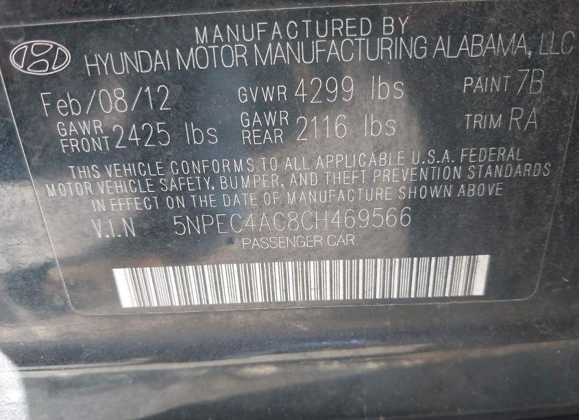 Photo 9 of 2012 Hyundai Sonata LIMITED (VIN 5NPEC4AC8CH469566)
