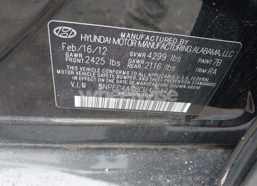 Photo 9 of 2012 Hyundai Sonata LIMITED (VIN 5NPEC4AC8CH475173)