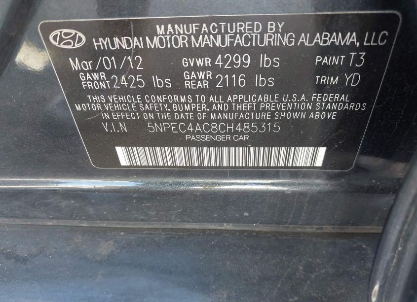 Photo 9 of 2012 Hyundai Sonata LIMITED (VIN 5NPEC4AC8CH485315)