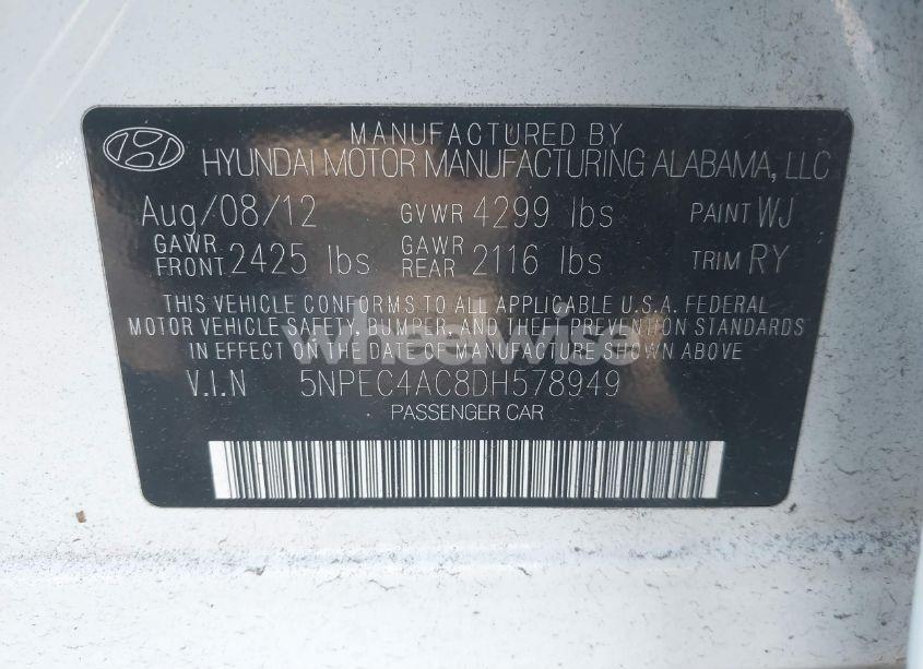 Photo 9 of 2013 Hyundai Sonata SE (VIN 5NPEC4AC8DH578949)