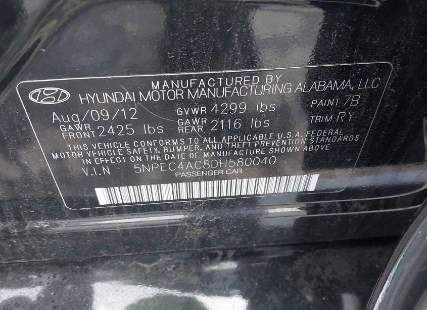 Photo 9 of 2013 Hyundai Sonata LIMITED (VIN 5NPEC4AC8DH580040)