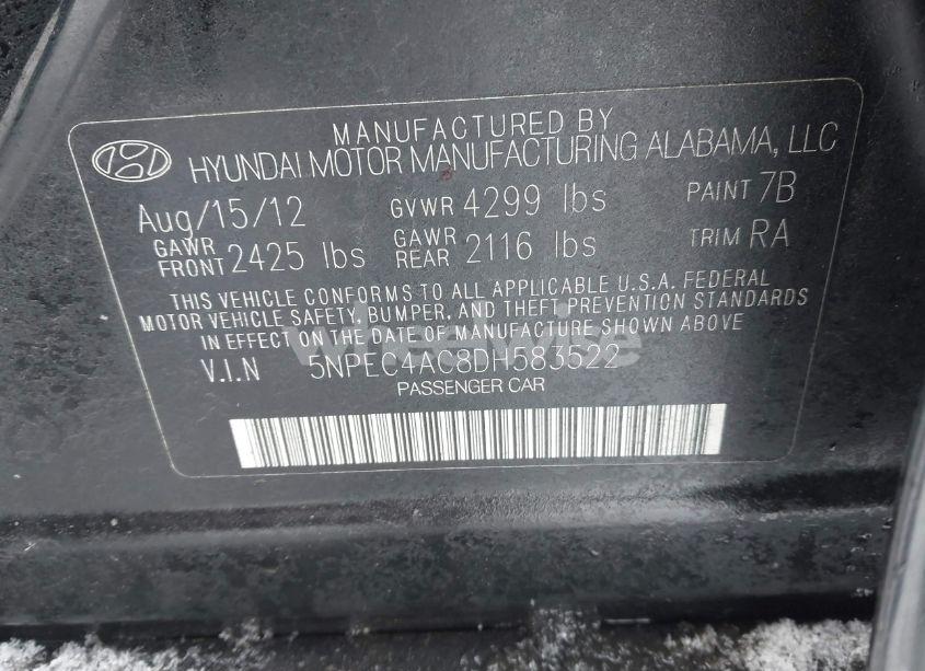 Photo 9 of 2013 Hyundai Sonata LIMITED (VIN 5NPEC4AC8DH583522)