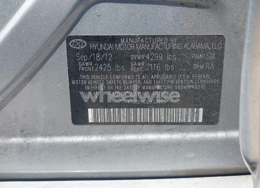 Photo 9 of 2013 Hyundai Sonata SE (VIN 5NPEC4AC8DH605650)