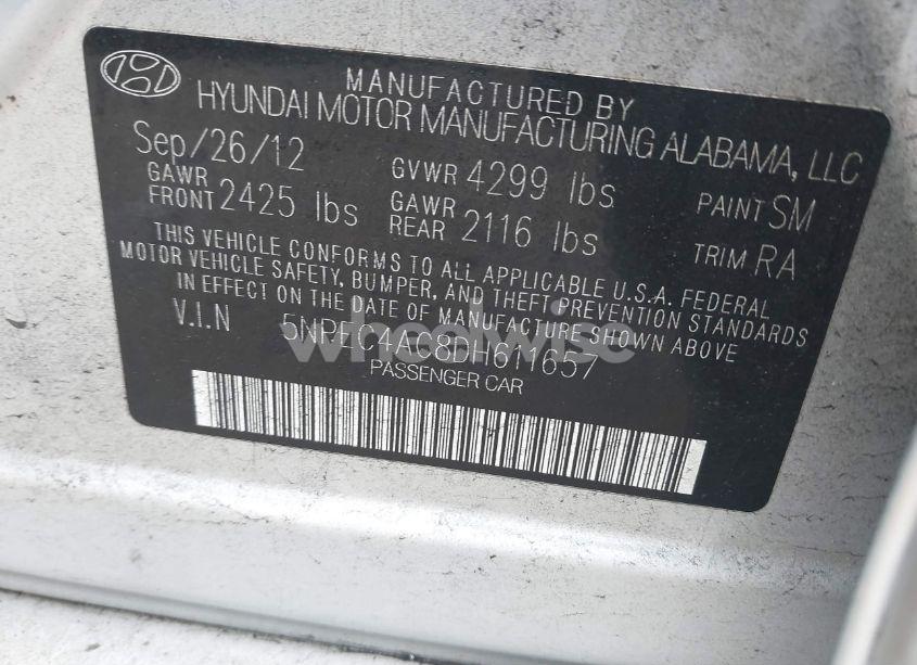 Photo 9 of 2013 Hyundai Sonata SE (VIN 5NPEC4AC8DH611657)