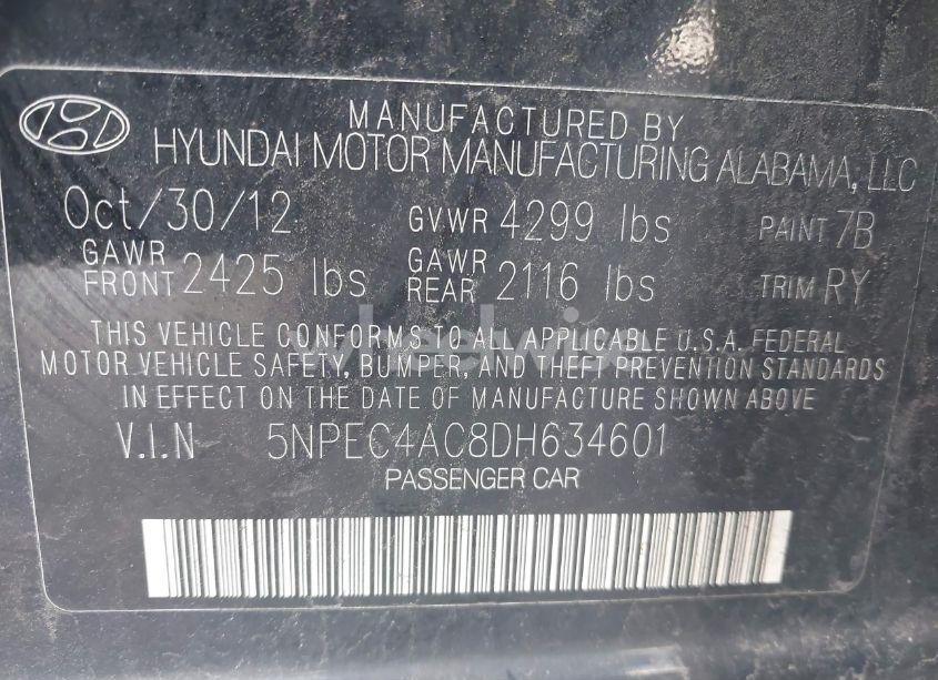 Photo 9 of 2013 Hyundai Sonata SE (VIN 5NPEC4AC8DH634601)