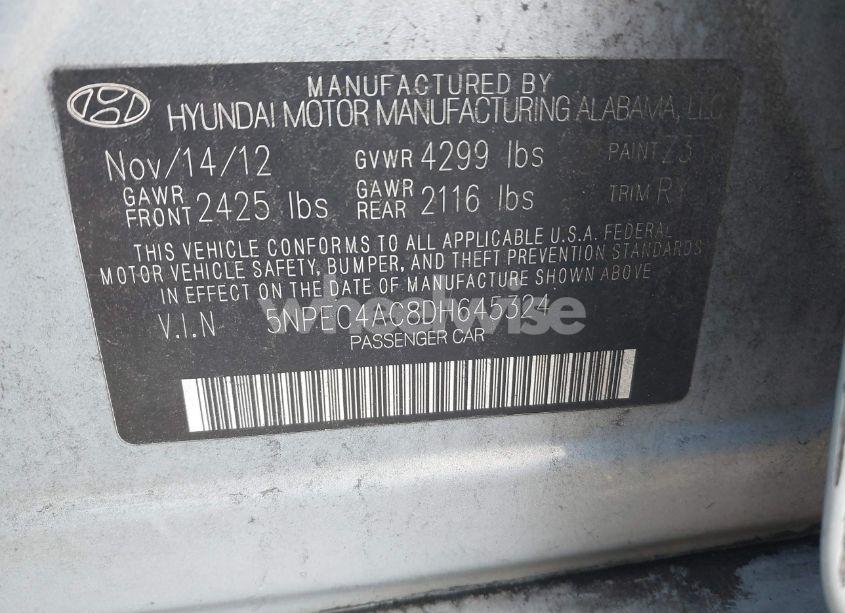 Photo 9 of 2013 Hyundai Sonata SE (VIN 5NPEC4AC8DH645324)