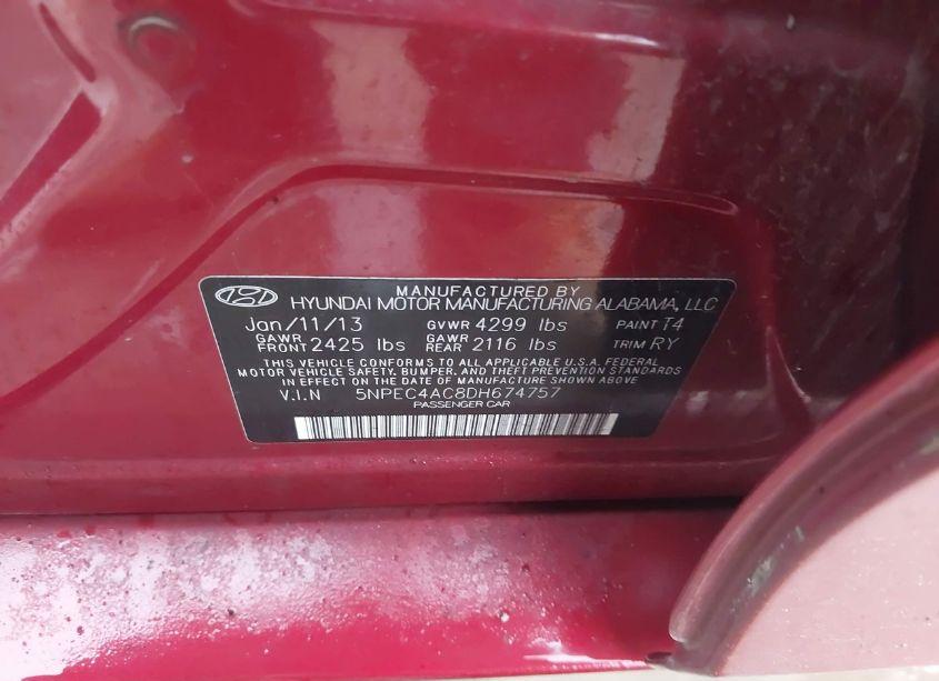 Photo 9 of 2013 Hyundai Sonata SE (VIN 5NPEC4AC8DH674757)