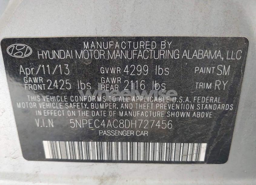 Photo 9 of 2013 Hyundai Sonata LIMITED (VIN 5NPEC4AC8DH727456)