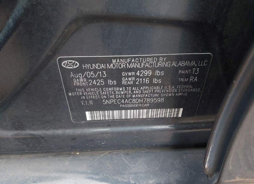 Photo 9 of 2013 Hyundai Sonata SE (VIN 5NPEC4AC8DH789598)