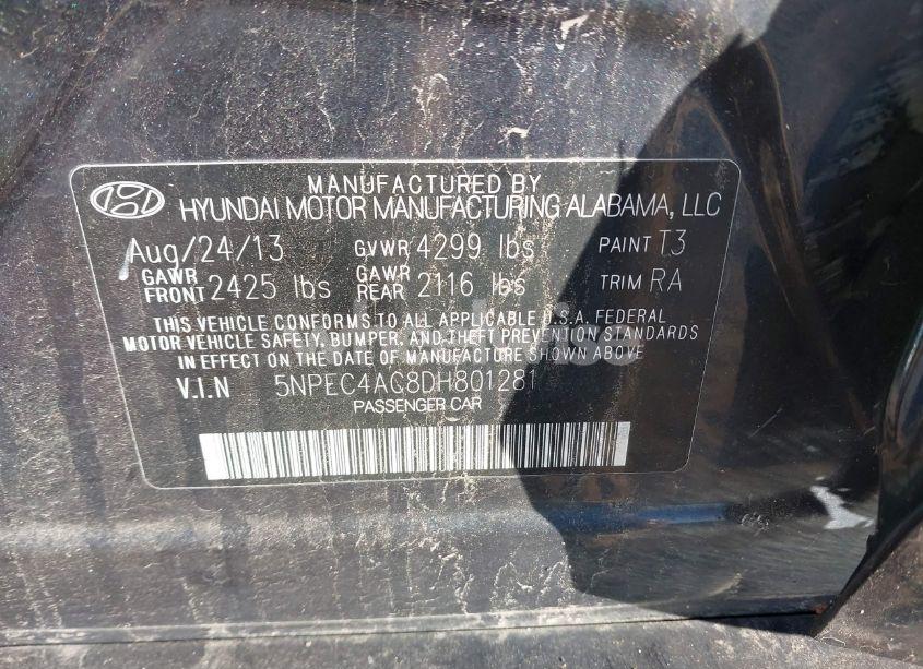 Photo 9 of 2013 Hyundai Sonata SE (VIN 5NPEC4AC8DH801281)