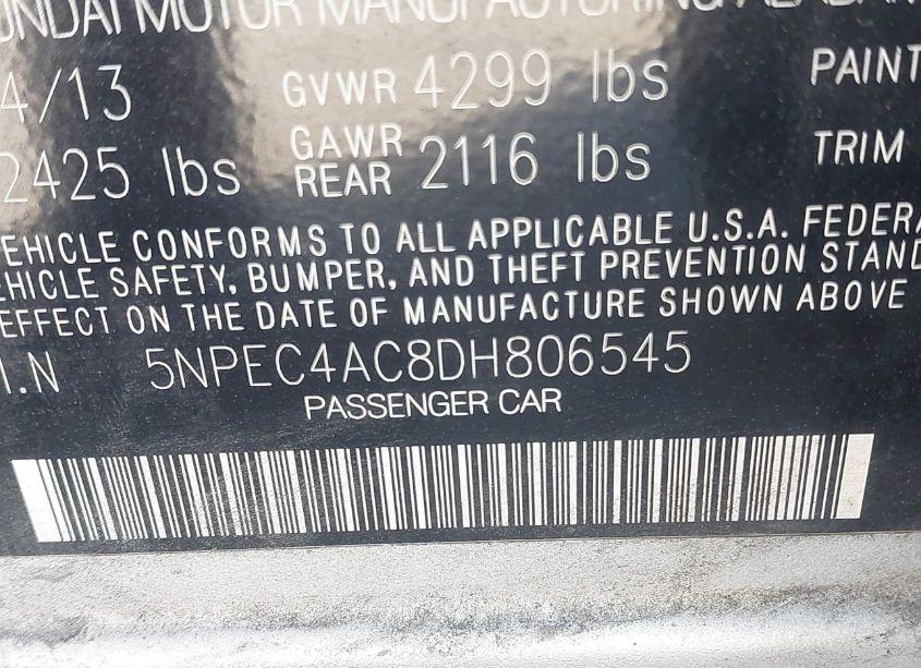 Photo 9 of 2013 Hyundai Sonata SE (VIN 5NPEC4AC8DH806545)