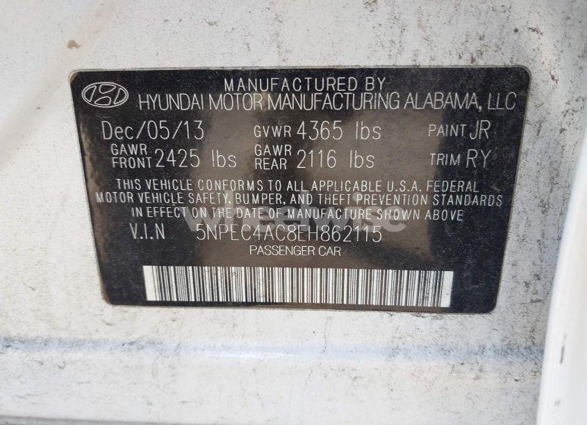 Photo 9 of 2014 Hyundai Sonata SE (VIN 5NPEC4AC8EH862115)