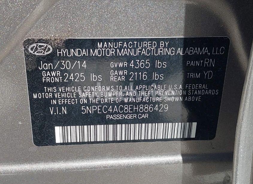Photo 9 of 2014 Hyundai Sonata LIMITED (VIN 5NPEC4AC8EH886429)