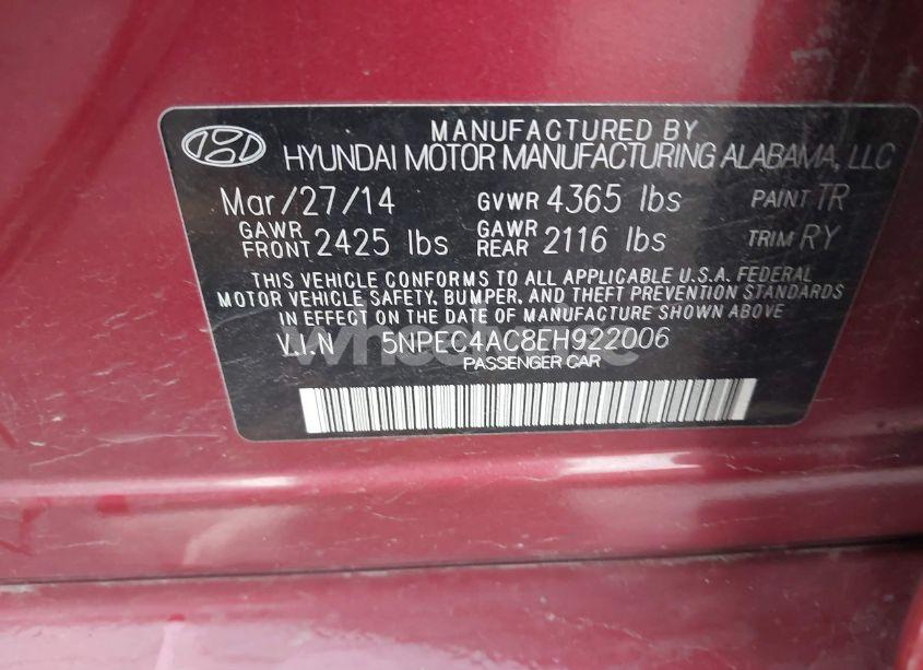 Photo 9 of 2014 Hyundai Sonata SE (VIN 5NPEC4AC8EH922006)