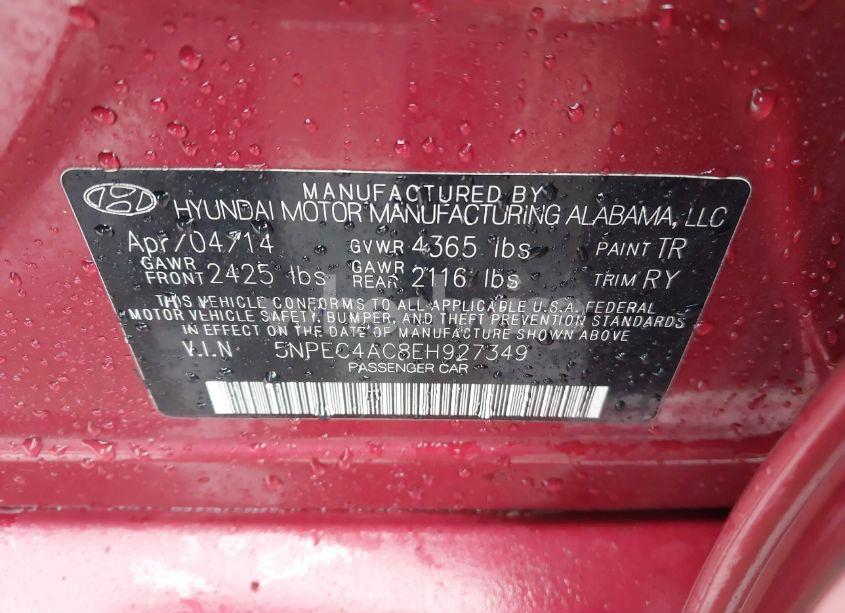 Photo 9 of 2014 Hyundai Sonata SE (VIN 5NPEC4AC8EH927349)