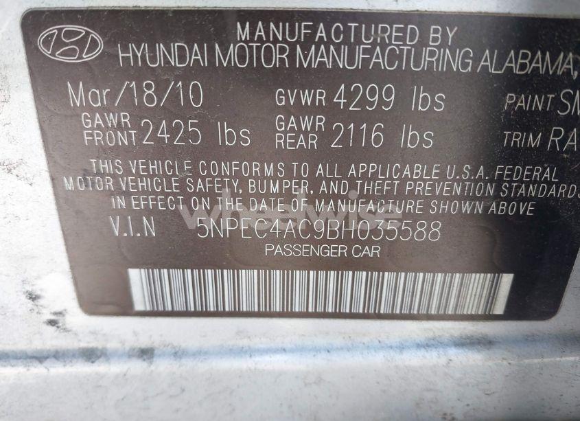 Photo 9 of 2011 Hyundai Sonata SE (VIN 5NPEC4AC9BH035588)