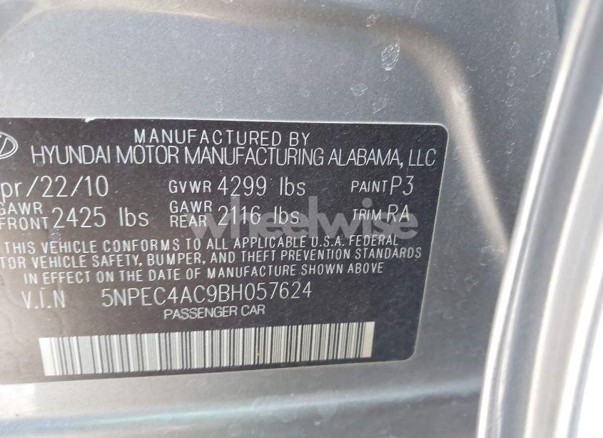 Photo 9 of 2011 Hyundai Sonata SE (VIN 5NPEC4AC9BH057624)