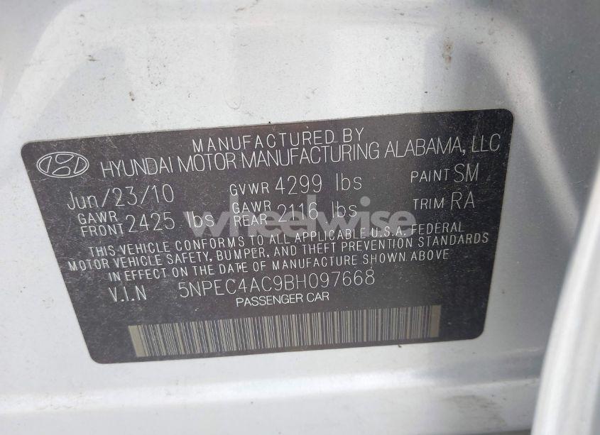 Photo 9 of 2011 Hyundai Sonata SE (VIN 5NPEC4AC9BH097668)