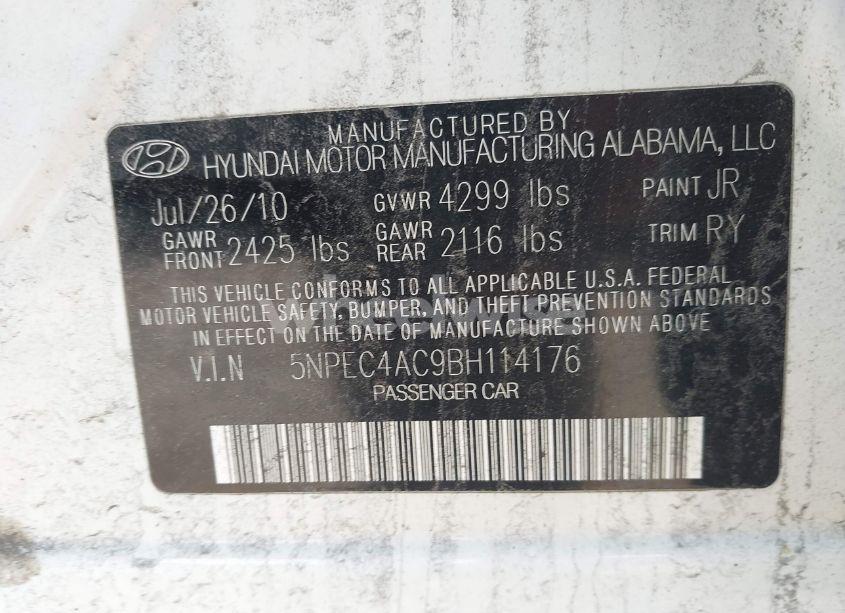 Photo 9 of 2011 Hyundai Sonata LIMITED (VIN 5NPEC4AC9BH114176)