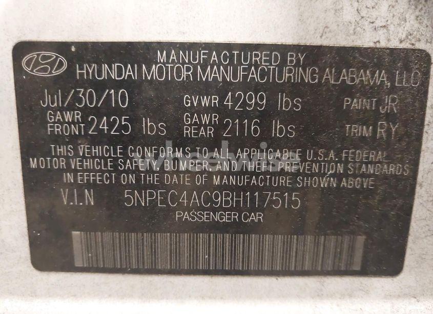 Photo 9 of 2011 Hyundai Sonata SE (VIN 5NPEC4AC9BH117515)