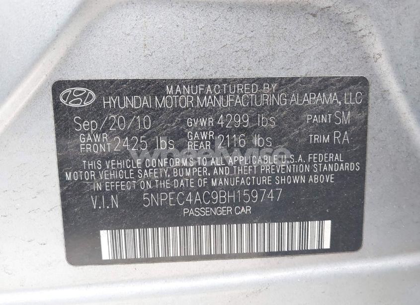 Photo 9 of 2011 Hyundai Sonata LIMITED (VIN 5NPEC4AC9BH159747)