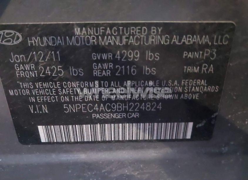 Photo 9 of 2011 Hyundai Sonata SE (VIN 5NPEC4AC9BH224824)