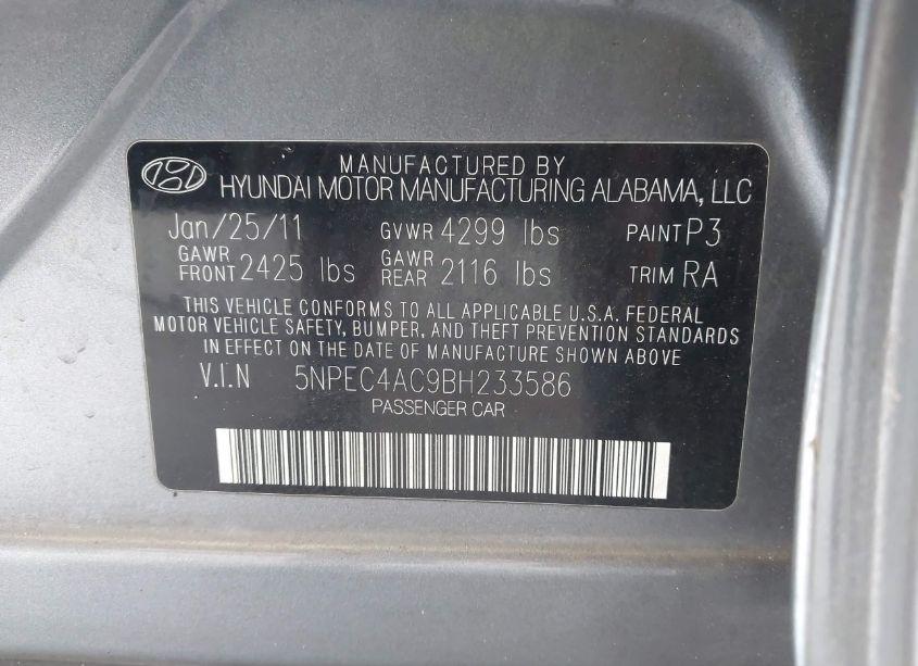 Photo 9 of 2011 Hyundai Sonata LIMITED (VIN 5NPEC4AC9BH233586)