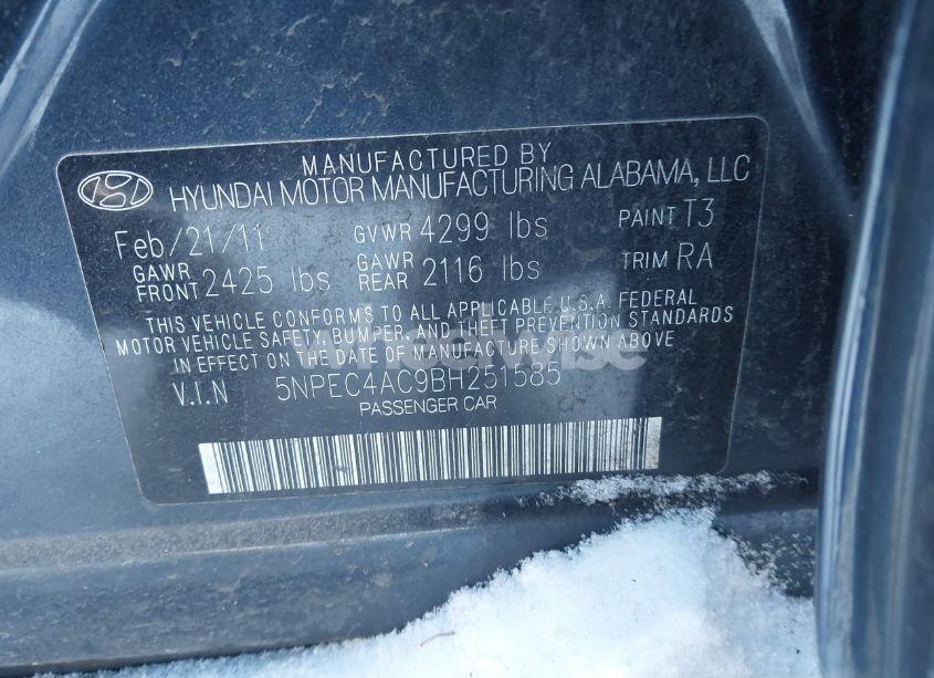 Photo 9 of 2011 Hyundai Sonata SE (VIN 5NPEC4AC9BH251585)