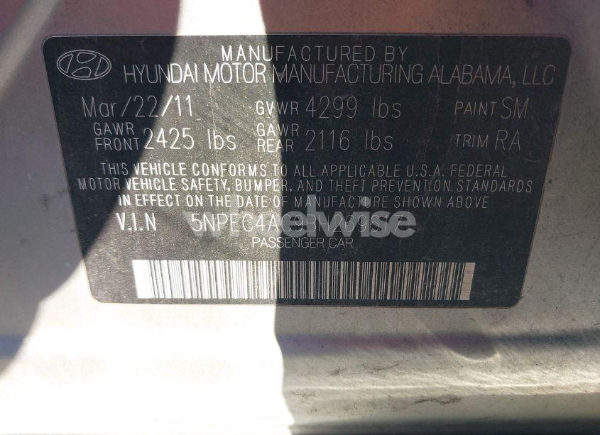 Photo 9 of 2011 Hyundai Sonata LIMITED (VIN 5NPEC4AC9BH269617)