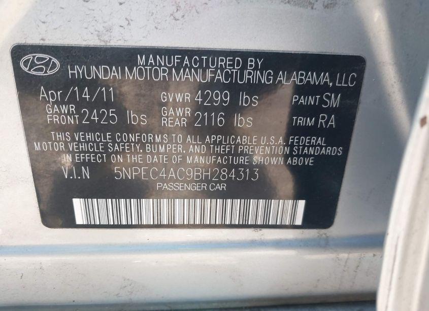 Photo 9 of 2011 Hyundai Sonata SE (VIN 5NPEC4AC9BH284313)