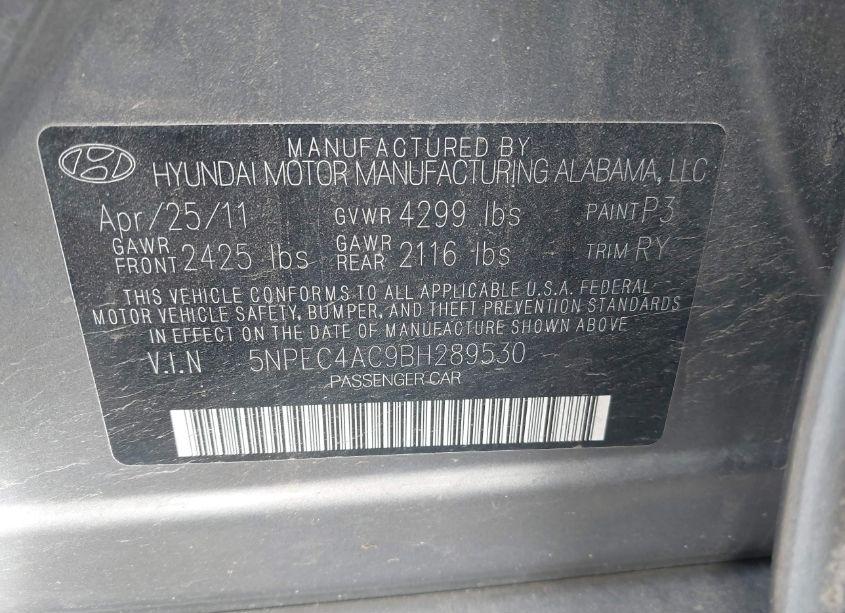 Photo 9 of 2011 Hyundai Sonata LIMITED (VIN 5NPEC4AC9BH289530)