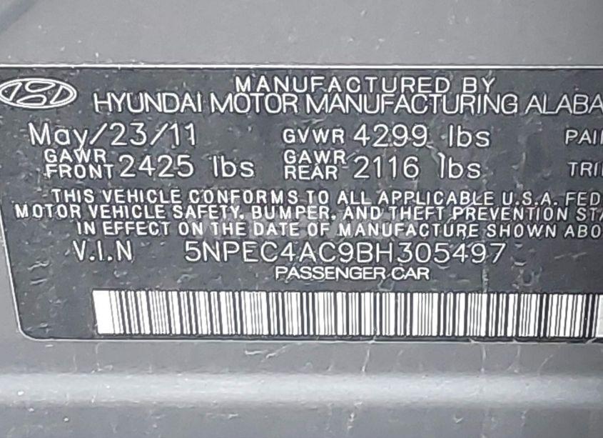 Photo 9 of 2011 Hyundai Sonata LIMITED (VIN 5NPEC4AC9BH305497)