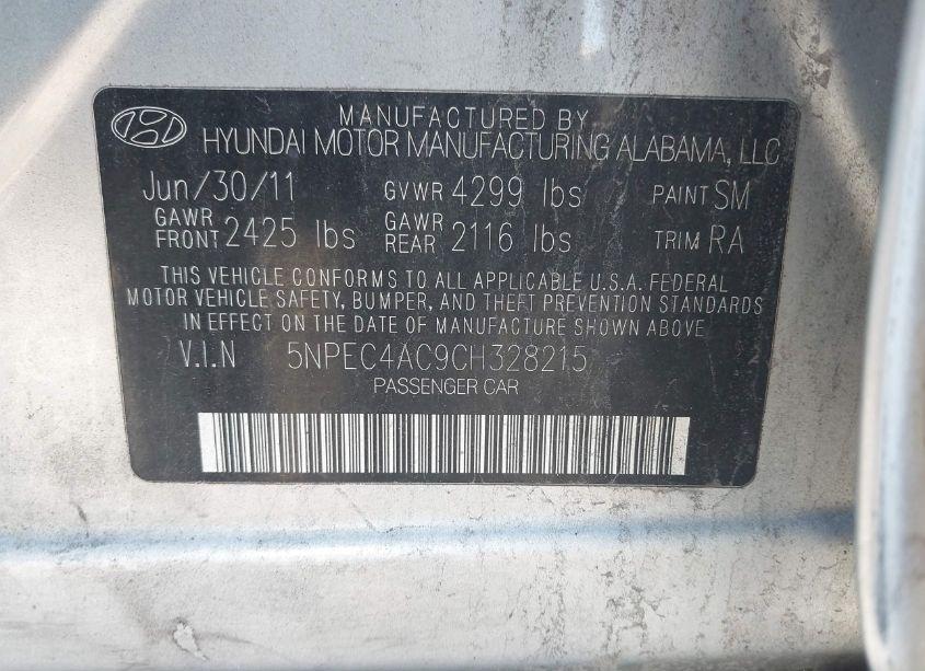 Photo 9 of 2012 Hyundai Sonata LIMITED (VIN 5NPEC4AC9CH328215)