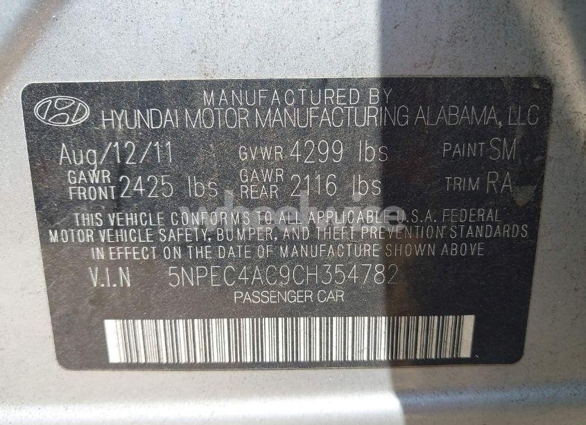 Photo 9 of 2012 Hyundai Sonata SE (VIN 5NPEC4AC9CH354782)