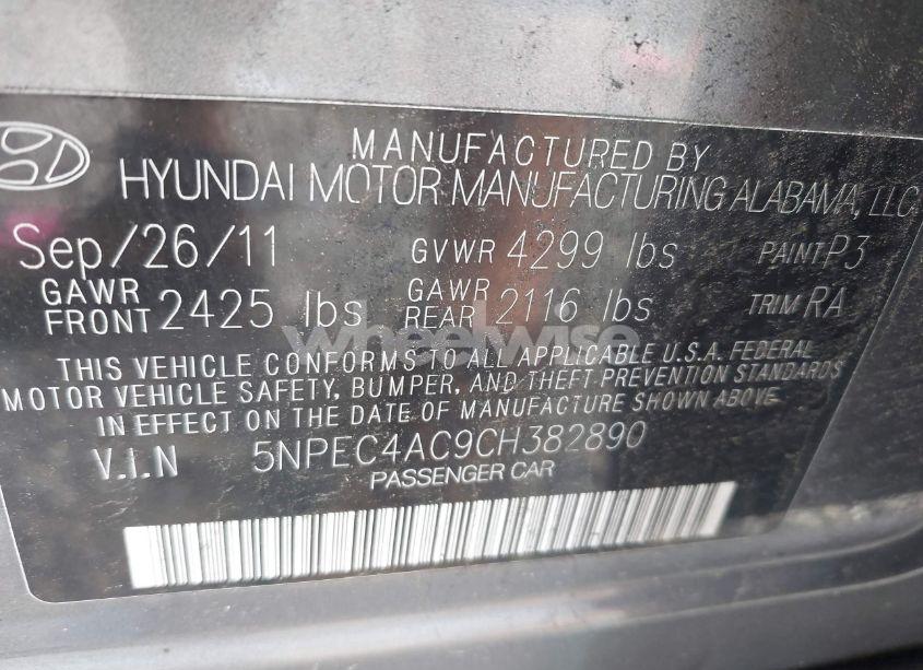 Photo 9 of 2012 Hyundai Sonata LIMITED (VIN 5NPEC4AC9CH382890)