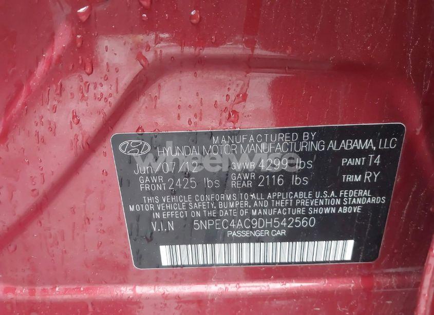 Photo 9 of 2013 Hyundai Sonata SE (VIN 5NPEC4AC9DH542560)