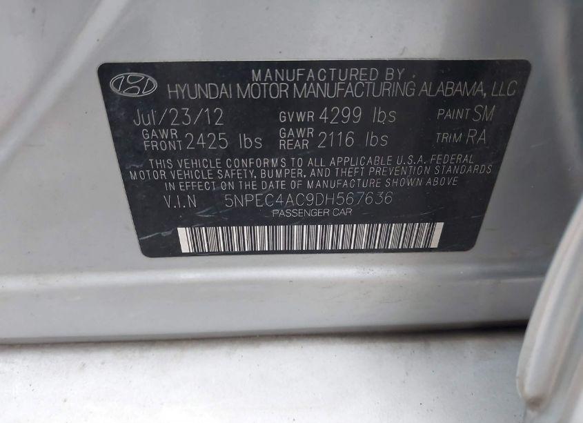 Photo 9 of 2013 Hyundai Sonata SE (VIN 5NPEC4AC9DH567636)