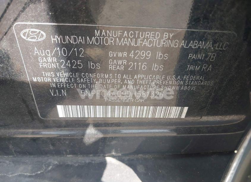 Photo 9 of 2013 Hyundai Sonata LIMITED (VIN 5NPEC4AC9DH581326)