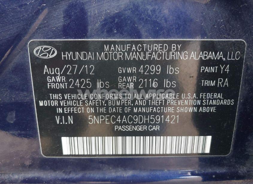 Photo 9 of 2013 Hyundai Sonata LIMITED (VIN 5NPEC4AC9DH591421)
