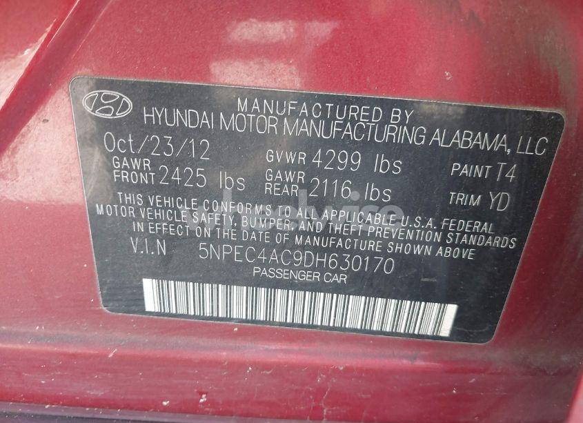 Photo 9 of 2013 Hyundai Sonata LIMITED (VIN 5NPEC4AC9DH630170)