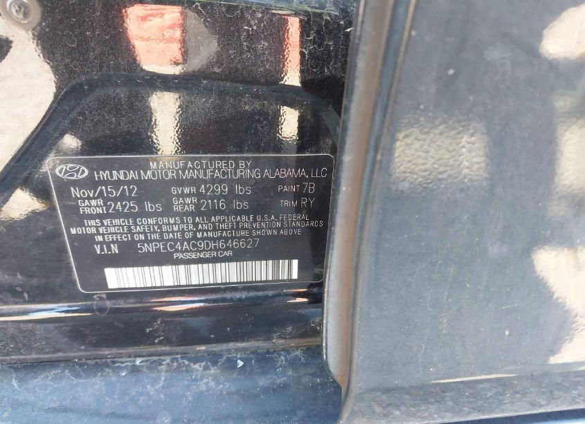 Photo 9 of 2013 Hyundai Sonata SE (VIN 5NPEC4AC9DH646627)