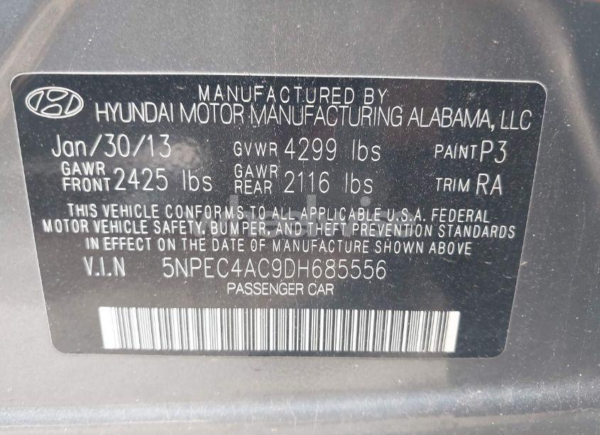 Photo 9 of 2013 Hyundai Sonata LIMITED (VIN 5NPEC4AC9DH685556)