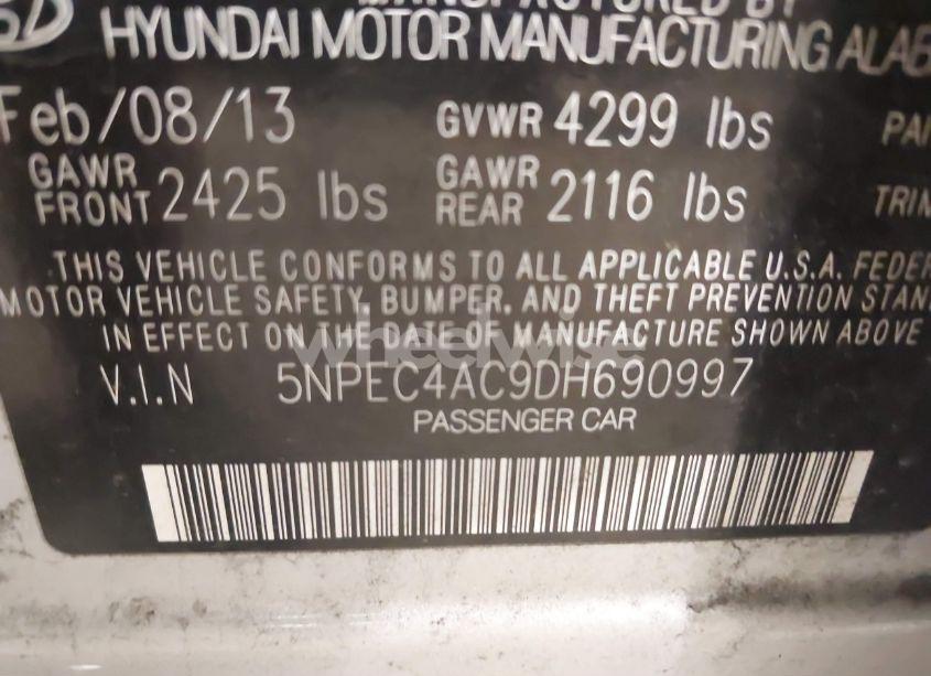 Photo 9 of 2013 Hyundai Sonata (VIN 5NPEC4AC9DH690997)
