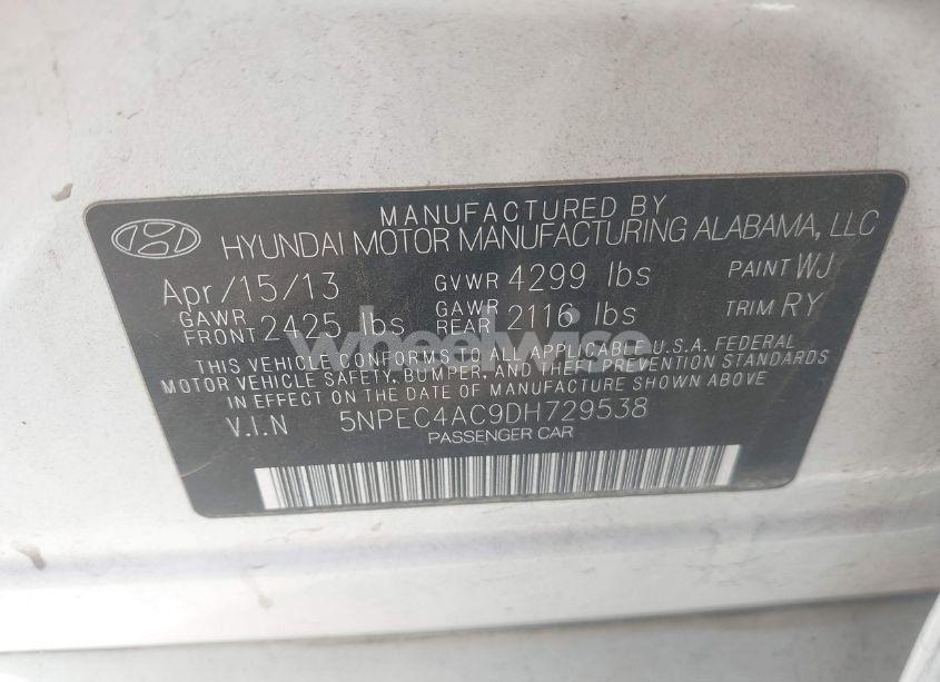 Photo 9 of 2013 Hyundai Sonata SE (VIN 5NPEC4AC9DH729538)