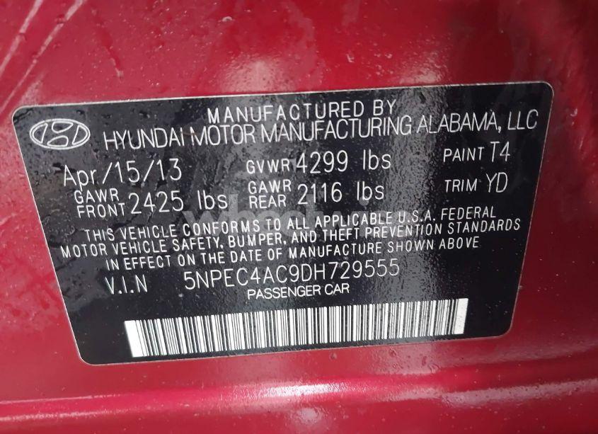 Photo 9 of 2013 Hyundai Sonata LIMITED (VIN 5NPEC4AC9DH729555)
