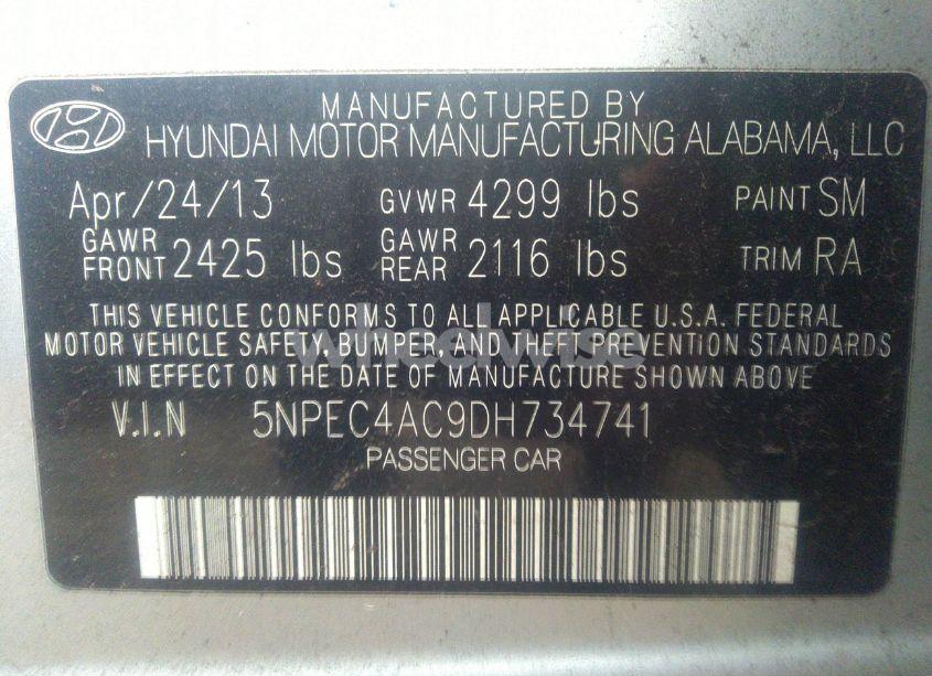 Photo 9 of 2013 Hyundai Sonata SE (VIN 5NPEC4AC9DH734741)