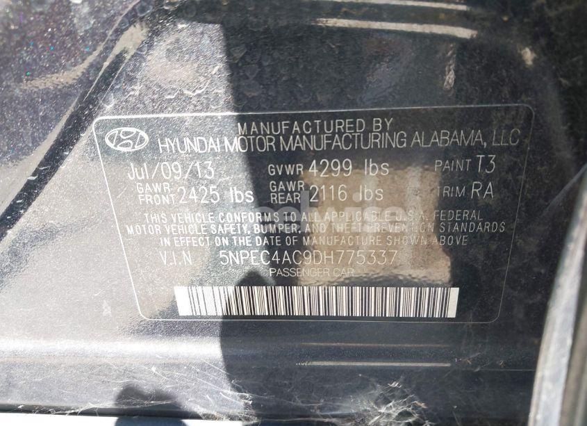 Photo 9 of 2013 Hyundai Sonata SE (VIN 5NPEC4AC9DH775337)