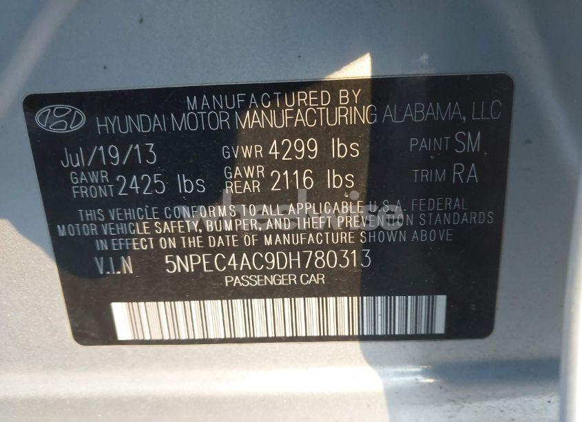 Photo 9 of 2013 Hyundai Sonata SE (VIN 5NPEC4AC9DH780313)