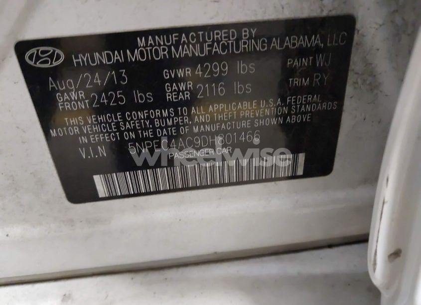 Photo 9 of 2013 Hyundai Sonata SE (VIN 5NPEC4AC9DH801466)